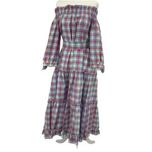 Kate Spade Broom e Street Madras Off Shoulder Plaid Dress B10